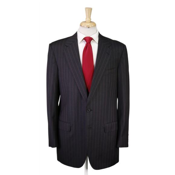 Belvest Charcoal Black w/ Red Stripes Super 130's Wool 2-Btn Suit 42L - Picture 1 of 12